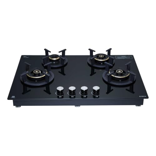Image of Elica 75cm 4 Burner Auto Ignition Hob | RG FLEXI DFS AB 4B 75 DX | 8 mm Toughened Glass, Direct Vertical Flame Brass Burners, Fully Sealed Burner Design, 2 Year Comprehensive Warranty