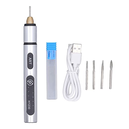 Electric Engraving Pen Rechargeable Cordless Rotary Tool for Grinding Carving Aluminum Alloy (Silver)