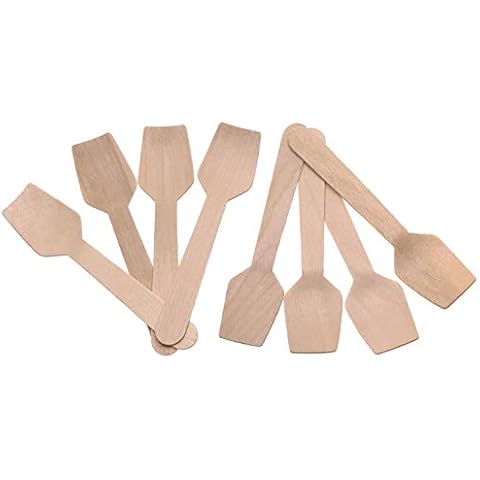 Mini Skater 50 Pcs 3.7inch Natural Wooden Taster Spoons Mini Eco-Friendly Biodegradable Spoon for Ice Cream Dessert Tasting Sugar Scrub Yogurt (50) Cover