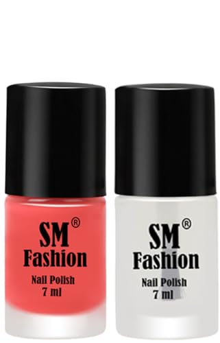 Image of Long Lasting Nail Polish | Nail Paint Combo 7 ml Each) - Set of 2 Peach Pink-Top Coat