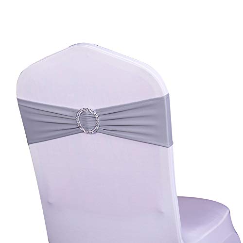 WENSINL Pack of 100 Spandex Chair Sashes Bows Elastic Chair Bands with Buckle Slider Sashes Bows for Wedding Decorations Without White Covers (Grey)