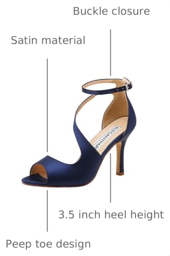 Image of ELEGANTPARK High Heel Sandals for Women, Satin Strappy Wedding Dress Shoes | Adjustable Buckle, 3.5 inch Peep Toe Shoes for Bride, Wedding Guest, Bridal Reception, Evening Party, Prom and Formal Event