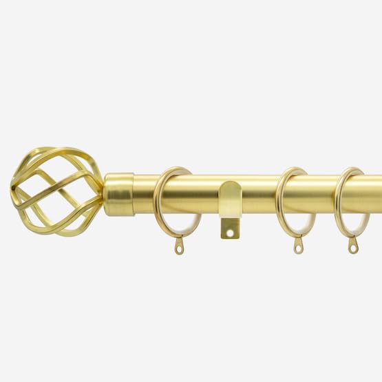 Brushed Gold 28mm Cage Fixed Length Metal Curtain Pole
