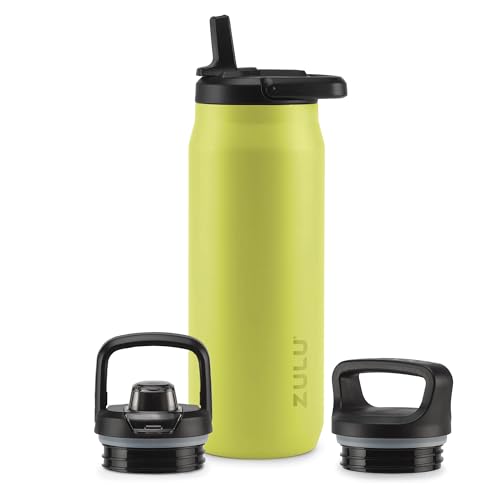 Image of ZULU Base 32oz Stainless Steel Water Bottle with 3 Lids- Straw, Chug, Twist | Double Walled and Vacuum Insulated Metal Thermos | For Gym, Outdoor | Built in Carry Loop, Dishwasher Safe, Guac