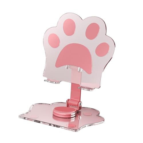 Soporte para teléfono gato con base giratoria ajustable y acrílico antideslizante rosa