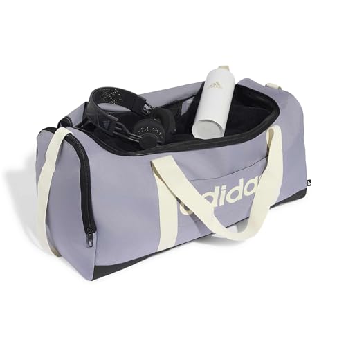 Image of adidas Unisex Essentials Linear Duffel Bag, Slate /Ivory, M
