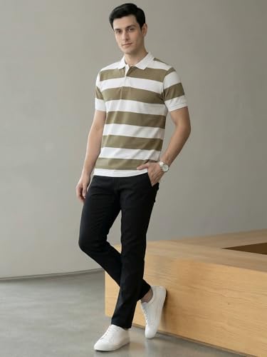 Image of XENOVAURBAN Polo t Shirt for Man | Striped Pattern Mens Cotton Polo Neck T-Shirt with Collar | Regular fit | Breathable and Soft - Polo-Striped-P
