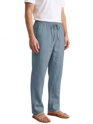 Image of TAGDO Cotton Linen Pants for Man | Lightweight & Breathable Fabric | Elastic with Drawstring | Straight Fit & One Side Zip Pocket | Casual, Holidays, Travel & Everyday Wear (2076)