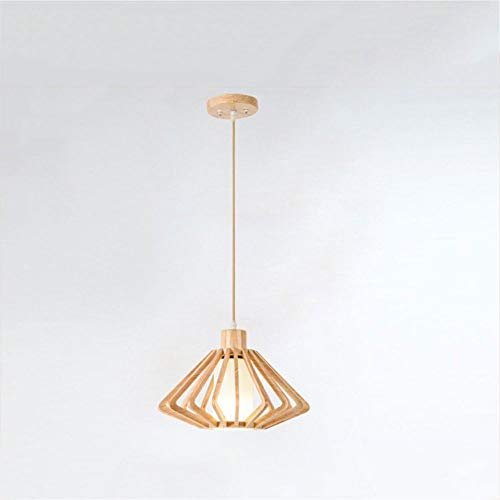 Wylolik Creatividad nórdica Linterna de Madera Araña Simple Forma de Diamante Dormitorio Techo Lámpara Colgante Personalidad Restaurante Colgante Luz Salón Decoración Droplight Luz de Techo E27 Cover