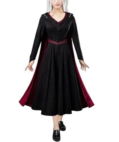 CosFantasy Womens Cosplay Costume Dress Robe Costume Velvet Red Cape Cloak Halloween (Black Small)