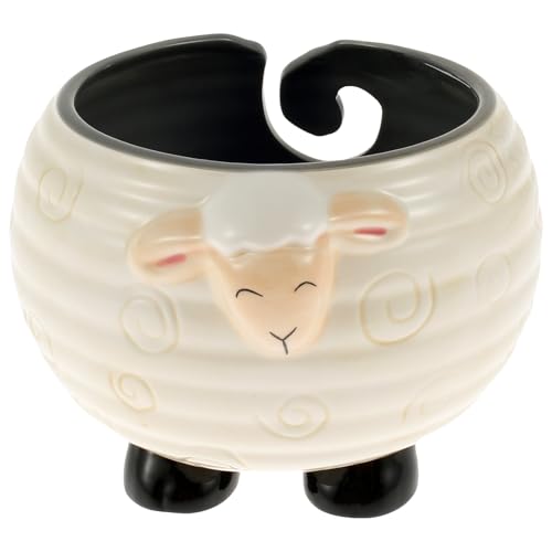 Ceramic Yarn Bowl Knitting Yarn Ball Holder Handmade Craft Yarn Storage Bowl for Crochet Cute Crocheting Accessories Sewing Supplies Organizer Wool Ball Non-Tangle Knitting Sewing Decoration (Sheep)
