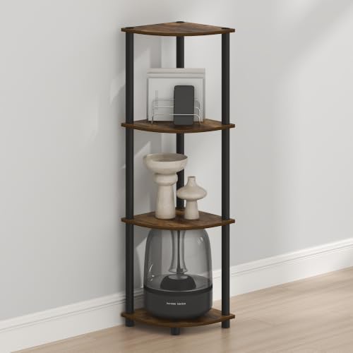 Image of Furinno Turn-N-Tube Toolless Assembly 4-Tier Storage Shelves, Amber Pine | Rustic Brown Corner Shelf, Open Storage Book Shelf, for Organization and Storage, Living Room, Home Office, Bedroom