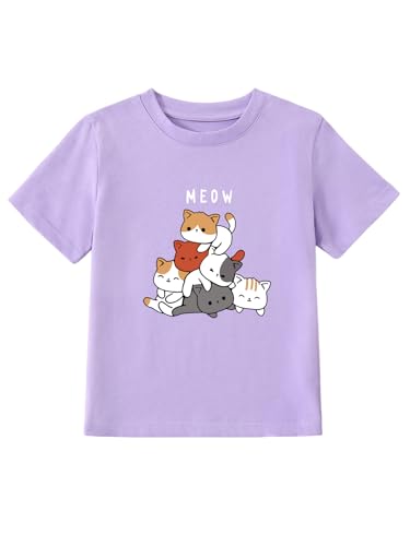 Girl's Cute Cat Graphic T-Shirts Funny Animal Lover Tee