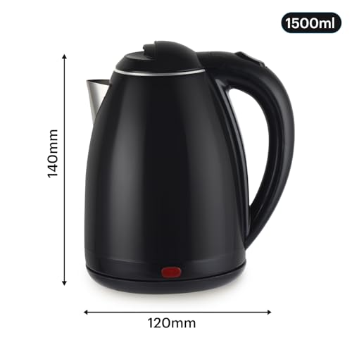 Image of Cello Pluto Quick Boil Stainless Steel Kettle 1350 Watts, 1.5 Litre Black | 304 Inner Stainless Steel, Double Wall, Cool Touch Outer Body, On-Off Indicator |Ideal For Boiling Water, Making Tea, Coffee