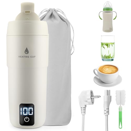 GuKKK Bollitore da Viaggio Piccolo Elettrico, 350 ml, 3 in 1 Doppio Strato 304 Bollitore in Acciaio Inox Spegnimento Automatico con Regolazione della Temperatura per latte per bambini,hotel,caffè
