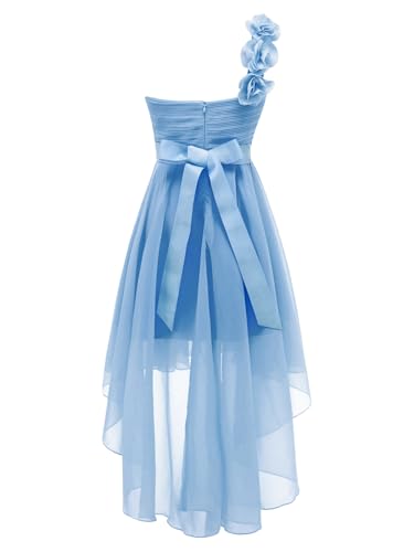 JEYPINMI Girls One Shoulder Flowers Chiffon Wedding Bridesmaid High Low Dress Pageant Prom Ball Gown2
