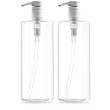 Bar5F Empty Shampoo White Pump Bottles, Plastic (PETE1) Cylinder, 32 Oz, Pack of 2