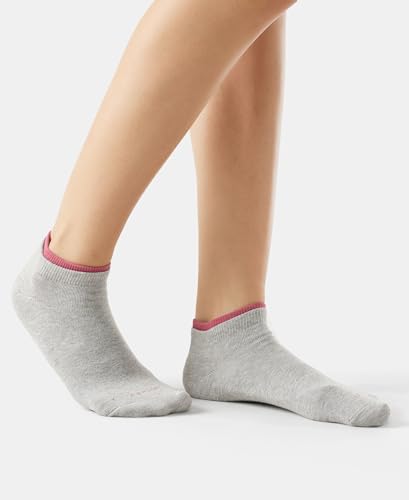 Jockey 7491 Women's Compact Cotton Stretch Solid Low Show Modern Socks with Stay Fresh Treatment_Grey Melange & Rose Wine (Pack of 2)_Free Size - Image 3 thumbnail