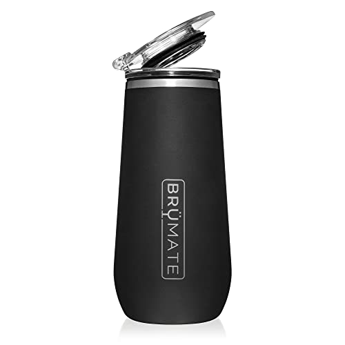 BrüMate 12oz Insulated Champagne Flute With Flip-Top Lid - Made With Vacuum Insulated Stainless Steel (Matte Black)