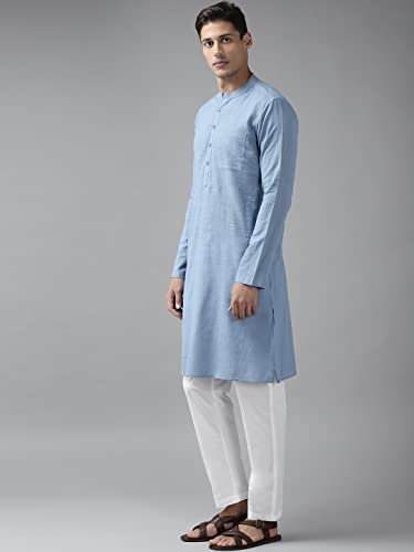 Image of See Designs Men Cotton Solid Straight Slub Effect Kurta with Pyjama