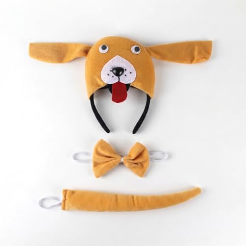 Image of Pekingese Headband with Bow and Tail Costume Set, Halloween Animal Ears Costume Dress Up Suit, Cosplay Party Supplies for Adult