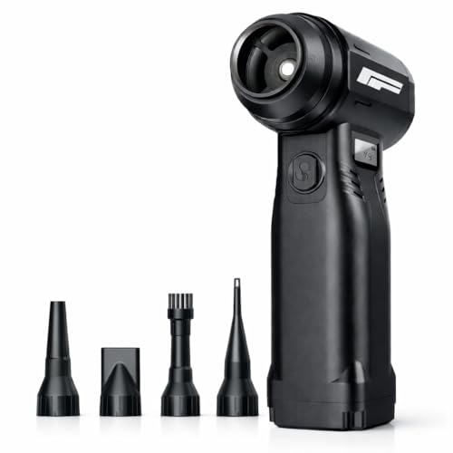 Instant Dust Removal &mdash; Finect Compressed Air Duster 90,000 RPM with 40mm Nozzle, LED Light, TFT Display, 9-Speed Adjustable Rechargeable Air Duster, 10,000mAh Battery, 5 Nozzles for Computer,blowers