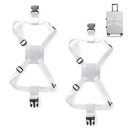 Image of Huakaile 2 Pack Luggage Straps for Suitcase, Adjustable Luggage Belt Bungees Straps with Buckle, Elastic Suitcase Straps Connectors for Travel Tie Down Backpack Bag Cruise Accessories (Silver)