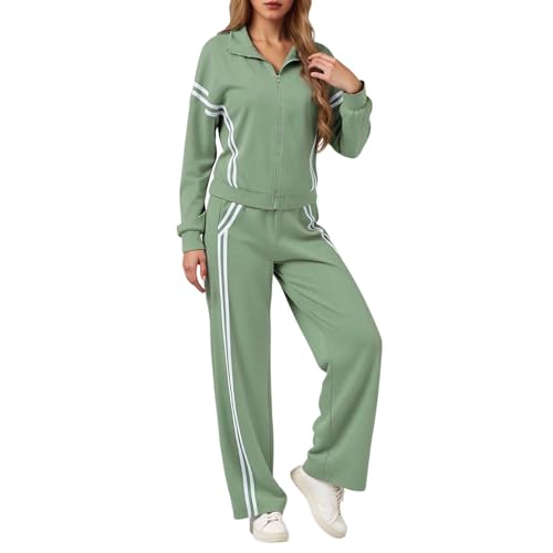 Generisch Chándal para mujer, juego de 2 piezas, traje de ocio para mujer, contraste de color, a rayas, manga larga, con cremallera, traje deportivo recto y diseño clásico, traje de fitness vintage