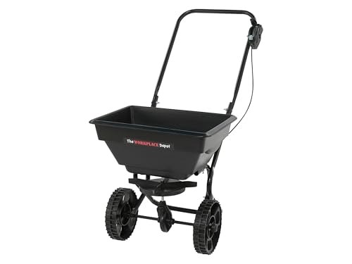 The Workplace Depot 25kg Lawn Spreader Heavy-Duty Push Broadcast Spreader with Adjustable Flow Rate & Large PVC Hopper Ideal for Fertiliser Grass Seed & Grit Salt
