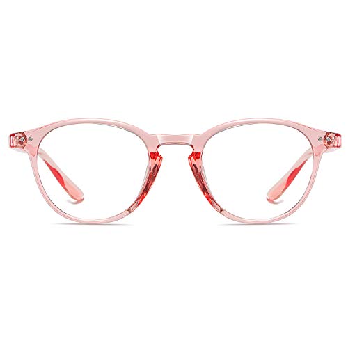 Mloz - Gafas de bloqueo de luz azul, gafas de lectura para ordenador, gafas de lectura para evitar migrañas, fatiga ocular y mejorar el sueño, unisex para mujeres y hombres (rosa redonda) Cover