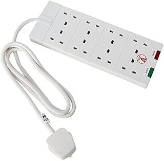 Masterplug Eight Socket Surge Protected Extension Lead, 2 Metres, 27 x 10 cm, White