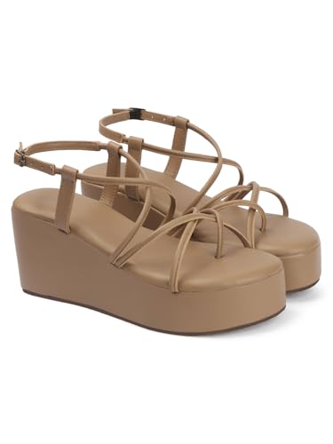 Image of TRYME Women Open Toe Comfort Multi Strap Stylish Daily Wear Wedge Heel Sandals