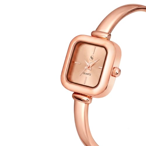 Image of Shocknshop Elegant Bangle Aura Square Dial Ladies Rose Gold Bracelet Strap Watch for Woman -WCH181
