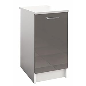 Berlioz Creations PRIMA PG4BPT Unterschrank für Küche mit Arbeitsplatte, 1 Dekortür in glänzendem Taupe, 40 x 60 x 85 cm, 100 Prozent französische Herstellung