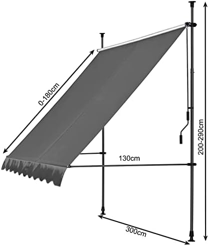 QUICK STAR Klemmmarkise 300x130cm Grau ohne Bohren Höhenverstellbar 200-290cm Balkon Sonnenschutz