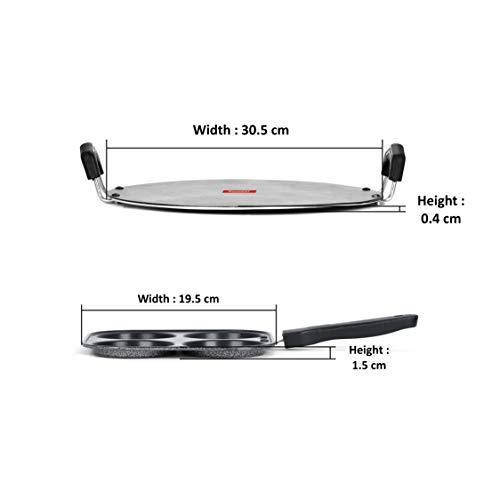 Image of Sumeet NonStick Fedha Cookware Set (Tawa-30.5cm Dia + Mini Multi Snack Maker - 4 Cavity -19.5cm), Silver
