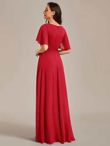 Image of Ever-Pretty Women's Chiffon V-Neck Mother of Bride Dresses A-Line Ruched Short Sleeves Appliques Bridesmaid Dress Formal Gown