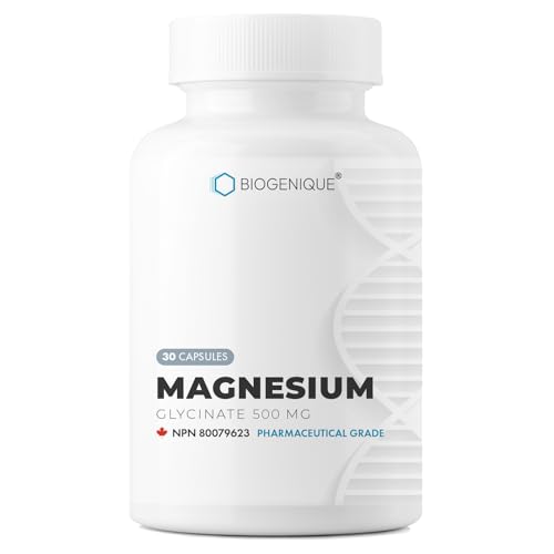 Biogenique Magnesium glycinate 500mg - Sleep & Digestive Health, Supports Bone, Heart Health & Muscle Functions - Magnesium supplements - 30 Capsules Made in Canada - Non-GMO