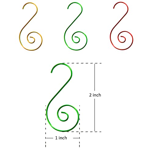 Timenu 2" Ornament Hooks, 120 Pcs Christmas Ornament Hangers Christmas Tree Hanger Baubles Ball Metal Hooks Xmas Decoration S Hooks, Green Gold Red #TOP1