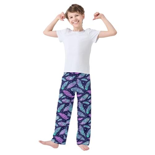 ZZXXB Galaxy Feather Boys Long Pants Soft Trousers Elastic Waist Kids Lounge Bottoms with Pockets S-XL2