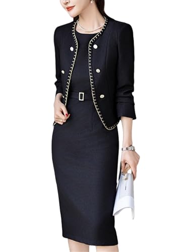 Women Business Suits 2 Piece Set Blazer and Dress Formal Ladies Office Work Jacket Coat Dresses Outfits