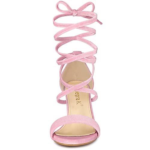 Allegra K Allegra K Women's Faux Velvet Lace Up Chunky Pink Heel Strappy Sandals 6.5 M US