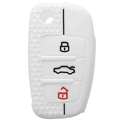 Funda silicona mando llave del coche 3 botones compatible con Audi (White)