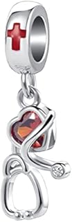 QeenseKc Nurse Doctor Stethoscope Heart Cubic Zirconia Dangle Charm for Pandoa Bracelet (Aut-177_Nurse)