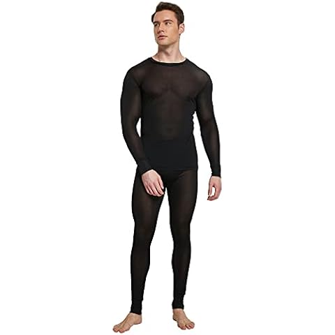 Men's Pure Mulberry Silk Knitted Thermal Underwear Long Johns Bottom Black Cover