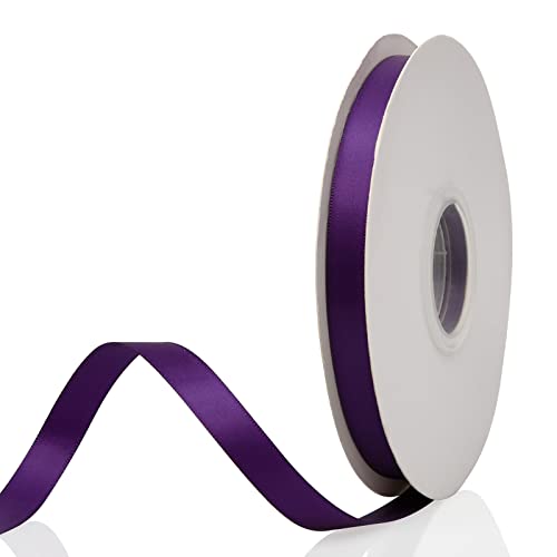5/8" x 50 Yards Purple Double Faced Satin Ribbon,Solid Color High Density Fabric Ribbon Rolls,Great for Gift Wrapping,Sewing,Crafts,DIY Bows and Christmas,Wedding,Party Decoration