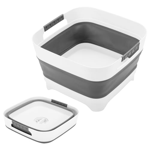 Image of Collapsible Dish Basin 2.4Gal/9L, Foldable Sink with Drain Plug & Non-Slip Base for Kitchen, Camping, Baby Care
