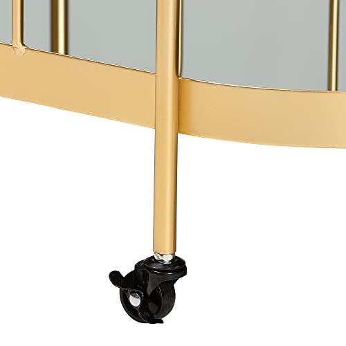 Baxton Studio Kamal Modern And Contemporary Glam Brushed Gold Finished Metal And Mirrored Glass 2-Tier Mobile Wine Bar Cart #TOP4