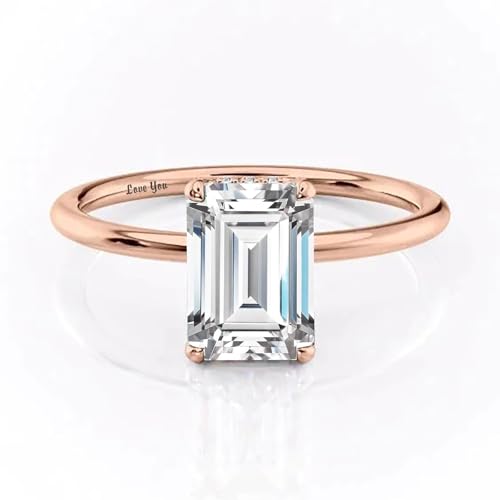 Emerald Cut Moissanite Engagement Ring for Women, 10K 14K 18K Solid Gold 1-3 Carat CT Moissanite/Lab Created Diamond Wedding Rings Promise Ring Christmas Jewelry Gift for Her Size 4-122