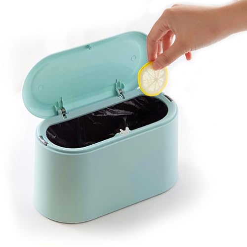 Mumoo Bear Mini Trash Can with Lid Removable Small Garbage Can, Tiny Plastic Trash Bin,Countertop Wastebasket for Bathroom,Office,Kitchen,Desk(Blue)